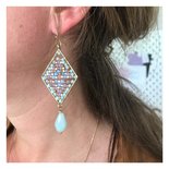 Oorbellen ruit aqua