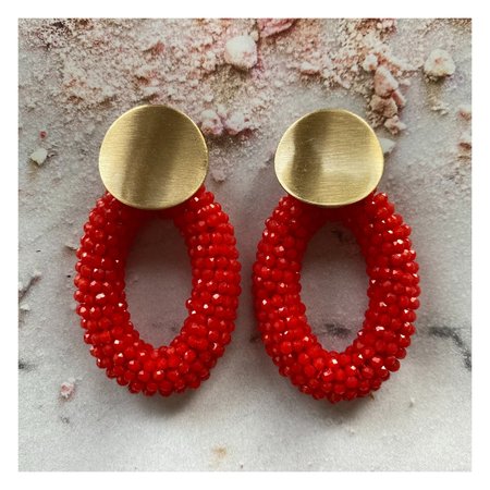 Oorbellen candy ovaal rood