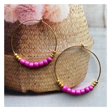Oorbellen rocaille fuchsia